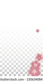 Vector Realistic Pink Flowers Falling on Transparent Background.  Spring Romantic Flowers Illustration. Flying Petals. Sakura Spa Design. Blossom Confetti. Design Elements for  Mother's Day.