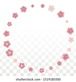 Vector Realistic Pink Flowers Falling on Transparent Background.  Spring Romantic Flowers Illustration. Flying Petals. Sakura Spa Design. Blossom Confetti. Design Elements for  Poster Design. 