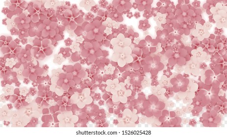 Vector Realistic Pink Flowers Falling on Transparent Background.  Spring Romantic Flowers Illustration. Flying Petals. Sakura Spa Design. Blossom Confetti. Design Elements for  St. Valentine Day.