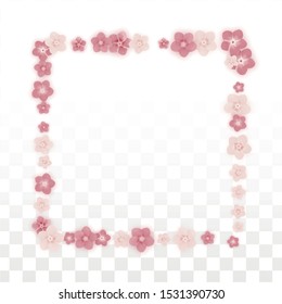 Vector Realistic Pink Flowers Falling on Transparent Background.  Spring Romantic Flowers Illustration. Flying Petals. Sakura Spa Design. Blossom Confetti. Design Elements for  Poster Design. 