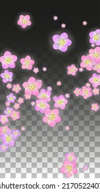 Flores rosa vectoriales realistas caen sobre fondo transparente.  Ilustración de flores románticas primaverales. Pétalos voladores. Diseño del Spa Sakura.  Blossom Confetti. Elementos de diseño para el diseño de afiches. 