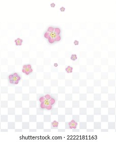 Vector Realistic Pink Flowers Falling on Transparent Background.  Spring Romantic Flowers Illustration. Flying Petals. Sakura Spa Design.  Blossom Confetti. Design Elements for  St. Valentine Day.