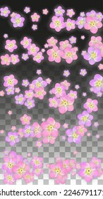 Vector Realistic Pink Flowers Falling on Transparent Background.  Spring Romantic Flowers Illustration. Flying Petals. Sakura Spa Design.  Blossom Confetti. Design Elements for  St. Valentine Day.