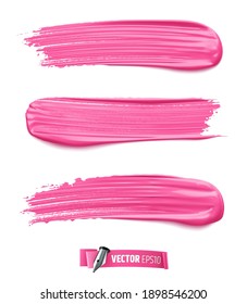 Vector Realistic Pink Paint Brush Strokes On White Background