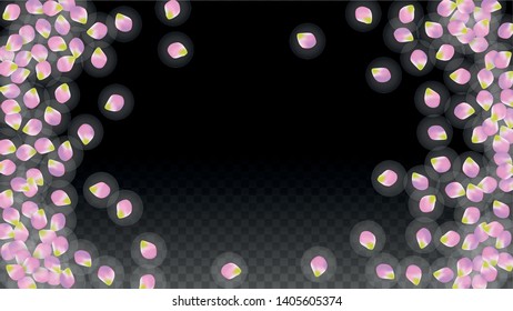 Vector Realistic Pink Petals Falling on Transparent Background.  Spring Romantic Flowers Illustration. Flying Petals. Sakura Spa Design.  Blossom Confetti. Design Elements for  Wedding Decoration.