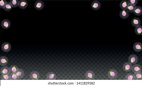 Vector Realistic Pink Petals Falling on Transparent Background.  Spring Romantic Flowers Illustration. Flying Petals. Sakura Spa Design.  Blossom Confetti. Design Elements for  Wedding Decoration.