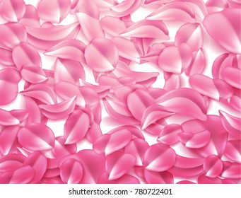 Vector realistic pink rose, cherry, sakura petal fall down illustration background. Elegant spring decoration Valentines day, women day, wedding marriage natural cosmetics symbol
