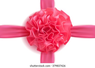 Vector realistic pink silk ribbon with bow. holiday present gift package. Sign of happy women's day,8th of march . poster, advertisement design element, wedding, birthday card decoration object .