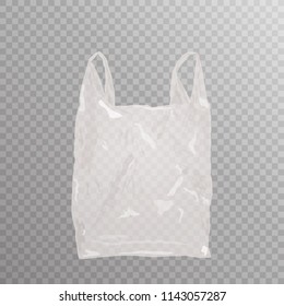 Vector realistic plastic bag on transparent bakground. Empty white shopping bag