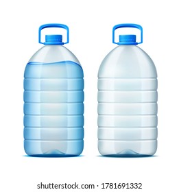 Vector realistic plastic bottle for water delivery design. Fresh drink recycle container. Blank clean mineral water packaging design. Pure bottled water.