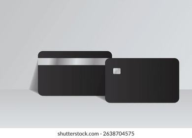 Vector realistic plastic credit card templates. Blank debit card with chip card on background. Mockup empty design for online business and finance, technology payment, digital payment concept.