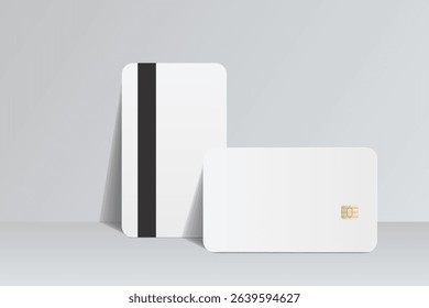 Vector realistic plastic credit card templates. Blank debit card with chip card on background. Mockup empty design for online business and finance, technology payment, digital payment concept.