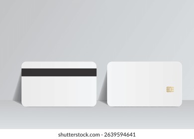 Vector realistic plastic credit card templates. Blank debit card with chip card on background. Mockup empty design for online business and finance, technology payment, digital payment concept.