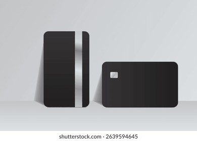 Vector realistic plastic credit card templates. Blank debit card with chip card on background. Mockup empty design for online business and finance, technology payment, digital payment concept.
