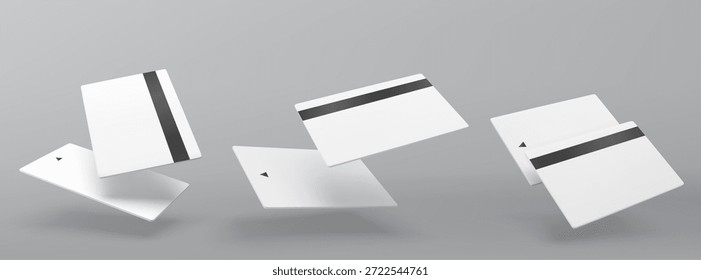 Vector de Plantillas de tarjetas de crédito de plástico realistas. Tarjeta de débito en blanco con tarjeta chip en el fondo. Maqueta de diseño vacío para negocios en línea y finanzas, pago de tecnología, concepto de pago digital.