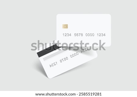Vector realistic plastic credit card templates. Blank debit card with chip card on background. Mockup empty design for online business and finance, technology payment, digital payment concept.
