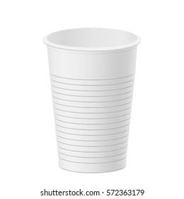 Vector Realistic Plastic Cup. White Paper Glass On White Background