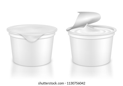 Vector realistic plastic packages with yogurt