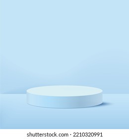 Podio vectorial realista sobre fondo azul. Espacio vacío para la presentación del producto.