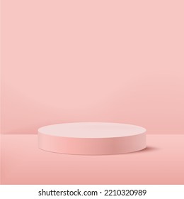 Podio vectorial realista sobre fondo rosado. Espacio vacío para la presentación del producto.