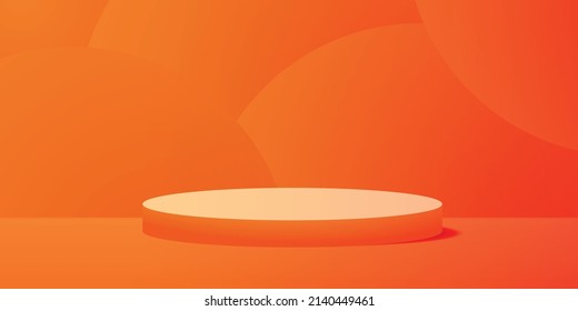 Vector realistic podium platform with orange colors in abstract stage for product placement and display.