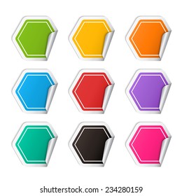 Vector realistic polygon colorful Sticker set, realistic template with curved corner isolated on a white background with shadow