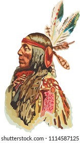 vector realistic portrait of native American Indian in traditional clothing