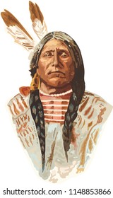 vector realistic portrait of native American Indian in traditional clothing