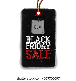 Vector  Realistic  price tag with the rope  . Black friday sale . Vector black label illustration