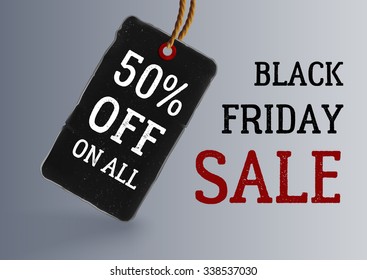 Vector  Realistic  price tag with the rope  . Black friday sale . Vector black label illustration