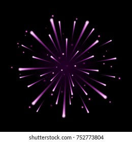 Vector realistic purple firework illustration isolated on black background