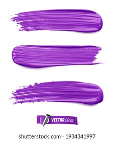 Vector realistic purple paint brush strokes on white background