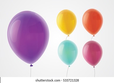 Vector Realistic Purple, Yellow, Red, Blue And Violet Baloons