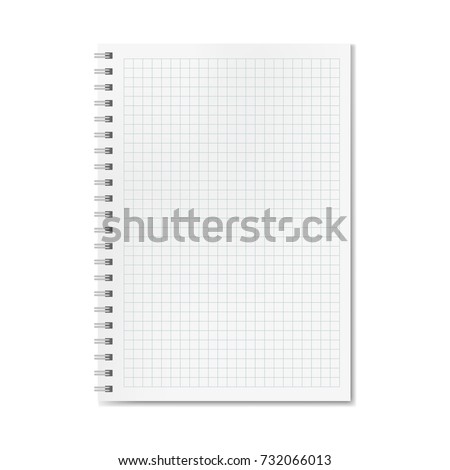 vector realistic quadrille or graph ruled notebook copybook with blank quad paper on metallic ring