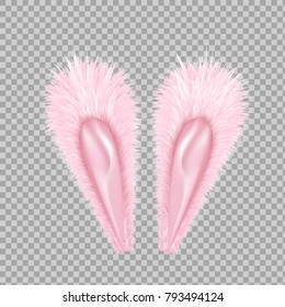 Vector realistic rabbit ears. Detailed pink hare, bunny ears easter spring holiday poster banner, invitation card decoration. Photo booth props selfie apps costume. Transparent background illustration