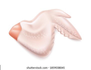 Vector realistic raw chichen wing for restaurant menu, market products design. Poultry meat, chicken part for cooking. Gastronomy store, organic products design.