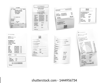 Vector realistic receipts, bills, commercial checks isolated on white background. Vector illustration. Can be use for your design, promo and etc for shop, store. EPS10.