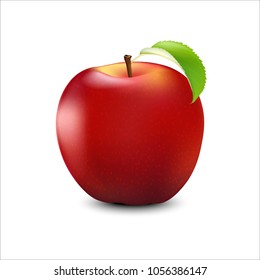 Vector Realistic Red Apple. Detailed 3d Illustration Isolated On White. Design Element For Web Or Print Packaging. 