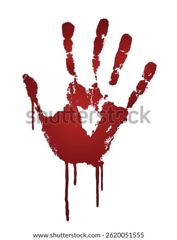 Vector realistic red bloody human hand print - horror, halloween, crime illustration isolated on white background