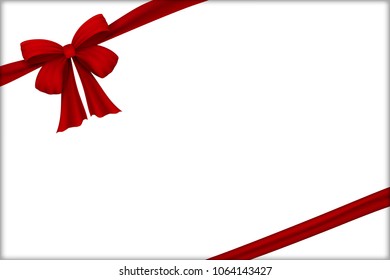 Vector realistic red bow. Bow of satin ribbon. Velvet bow. Postcard template. For the design of drawings with gifts, gift wrapping, postcards and other printed products. Vector EPS 10.