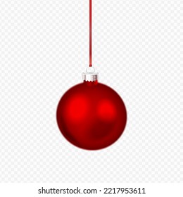 Vector realistic red christmas ornament on transparent background.