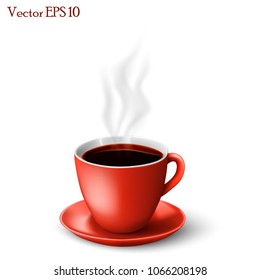 Vector, realistic red cup of hot coffee for graphic and web design.
