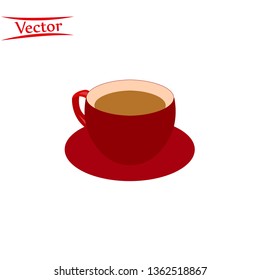 Vector realistic red cup, mug of brown. Hot beverage, drink in white ceramic, porcelain cup. 