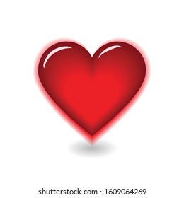 Vector realistic red glossy St Valentines Day heart for greeting card or postcard or banner