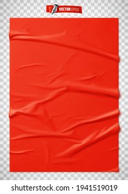 Vector realistic red glued paper on transparent background