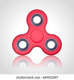 Vector realistic red hand fidget spinner toy stress relieving on white background. Anti stress and relaxation fidgets illustration. EPS 10