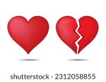 Vector realistic red heart and broken hearts 