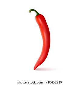 Vector realistic red hot natural chili pepper. Design template or clipart for culinary backgrounds - products, spice package, recipes, web, app decorations, cooking books, etc.