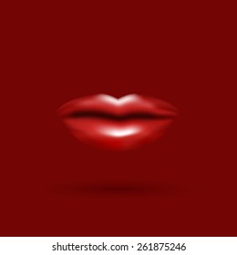 vector realistic red lips on a red background