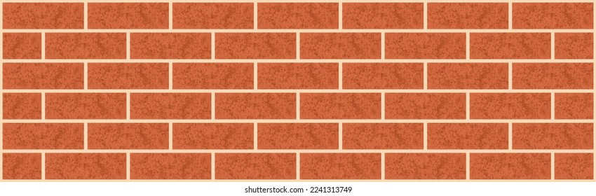 Vector realistic red masonry wall texture. Orange color brick wall seamless pattern. Urban stone wall backdrop. Vintage aged brick tile. Old cracked plaster structure. Brown brick block cladding